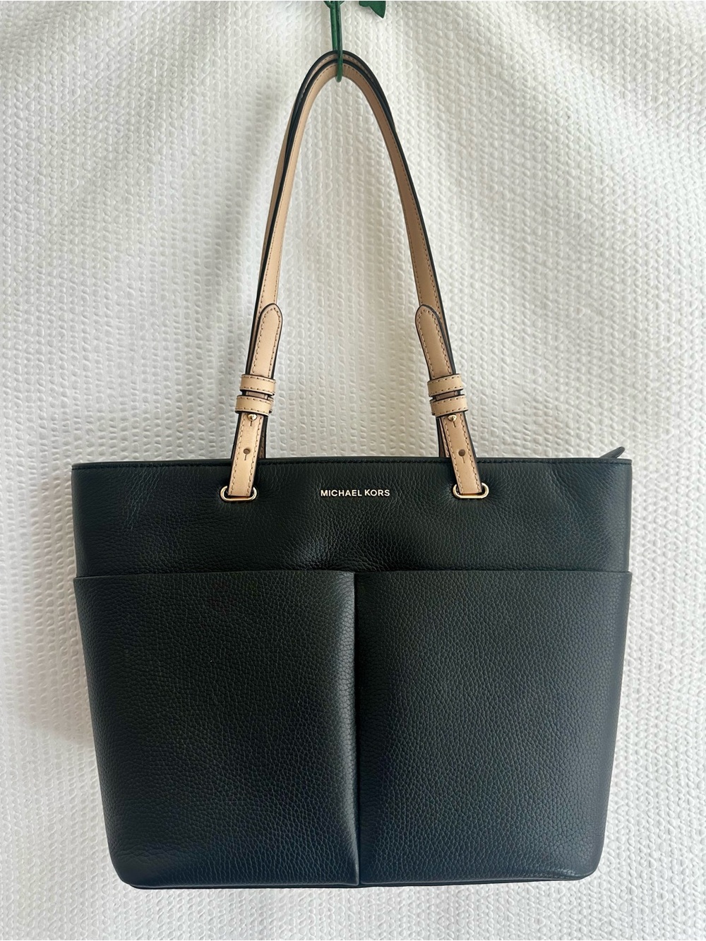 MICHAEL KORS Bedford Medium Black Pebbled Leather Tote Shoulder Bag Pockets